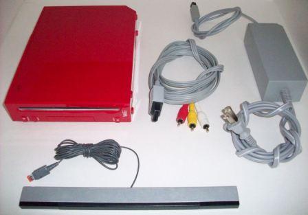 Wii System (Red) w/ AC Adapter, AV Cable, Sensor Bar